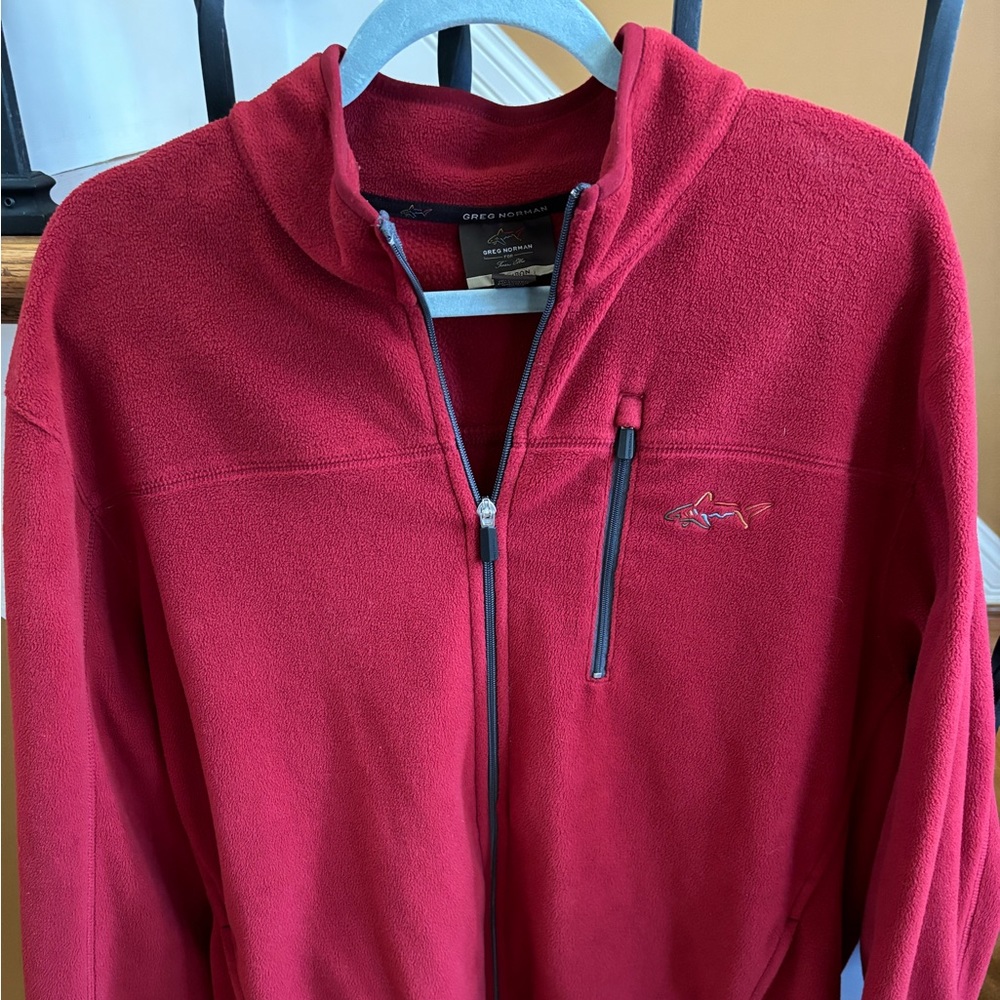 Greg Norman soft Fleece jacket - like new- maroon color, 3 pockets and classy.